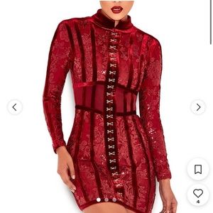 Red velvet sequin corset style mini dress